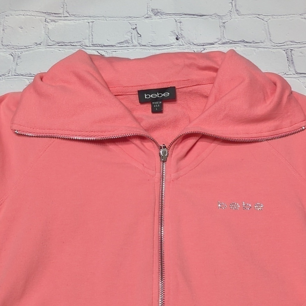 Bebe Womens Sweatshirt Vintage Y2K 90s Full Zip‎ Rhinestone Logo Pink Medium - Picture 8 of 16
